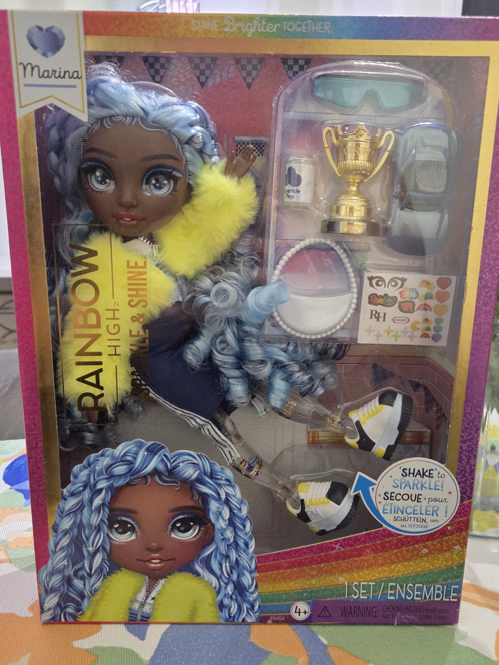 Rainbow Marina Doll – Blue Hair with Yellow Fur Accent